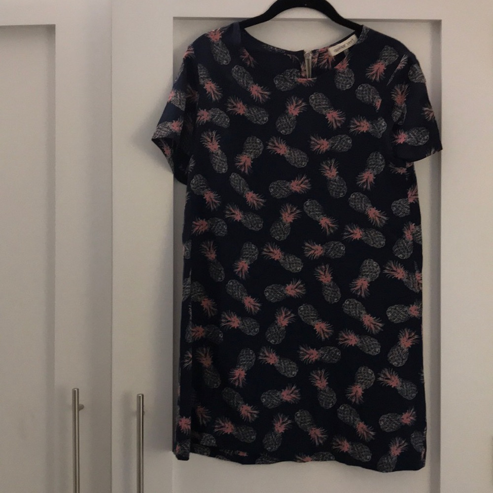 Silk pineapple print blue mini dress